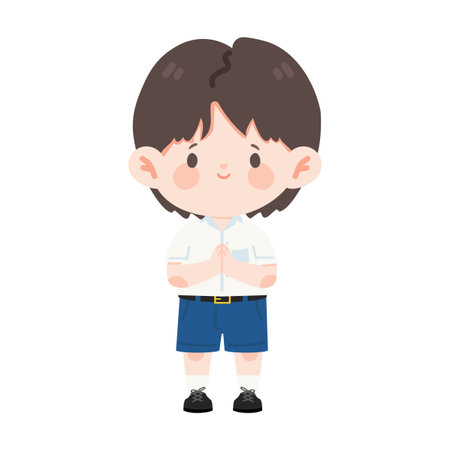 Cartoon Illustration of Thai Student Greeting Kidのイラスト素材