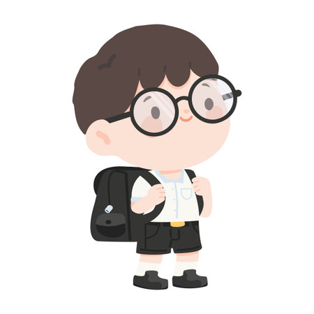 Cartoon Illustration of Schoolboy with Backpack studentのイラスト素材