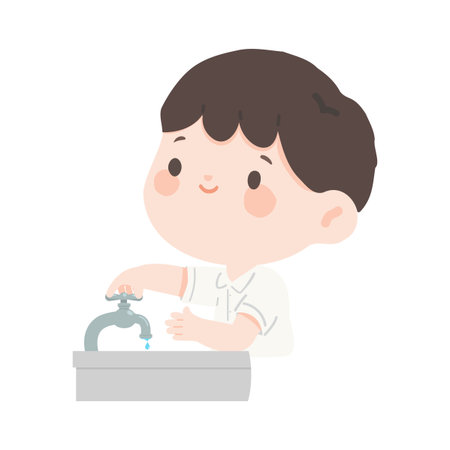 Kid Boy Washing Hands Illustration offのイラスト素材