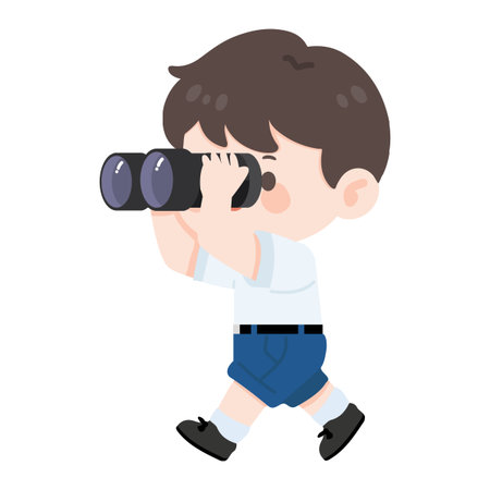 Cartoon Boy Looking Through Binoculars Illustration kidのイラスト素材