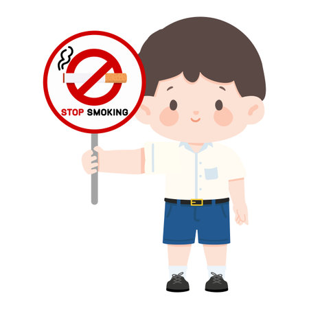 Boy Holding Stop Smoking Sign studentのイラスト素材