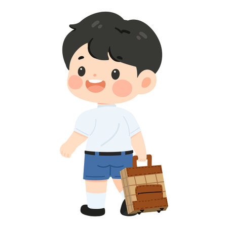 Illustration of Schoolboy with Backpack go to school cartoonのイラスト素材