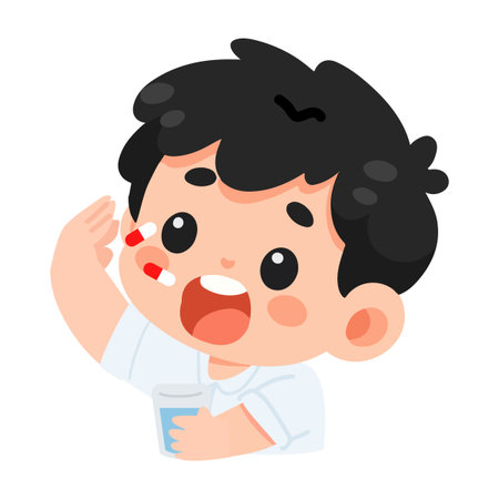 Illustration of Boy Taking Pills With Water studentのイラスト素材
