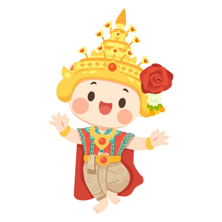 Thai traditional dance dress costume cartoon womanのイラスト素材
