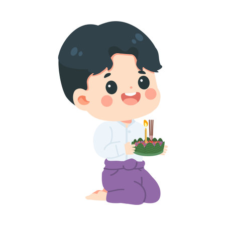 boy in Thai traditional greeting cartoonのイラスト素材