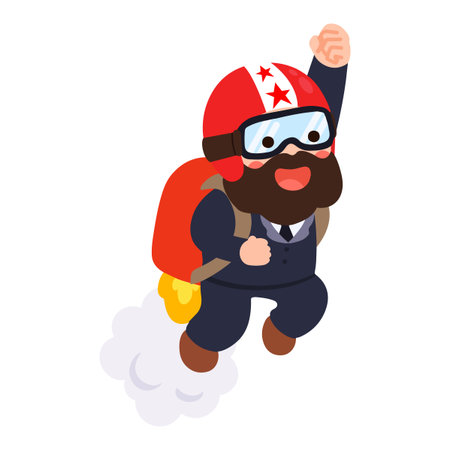 Cartoon Businessman with Rocket Pack Illustration flat