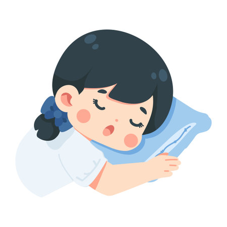 Illustration of Sleeping Girl on Pillow studentのイラスト素材