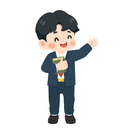 Cartoon Illustration of a male Teacher Holding a Book flatのイラスト素材