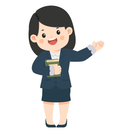 Cartoon Woman Holding Book and Presenting teacher schoolのイラスト素材