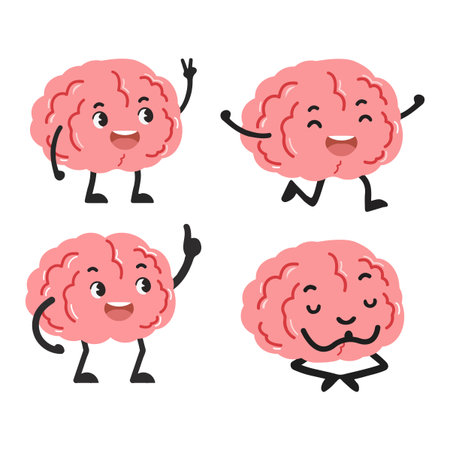 Cartoon Brain Characters with Different Poses flat