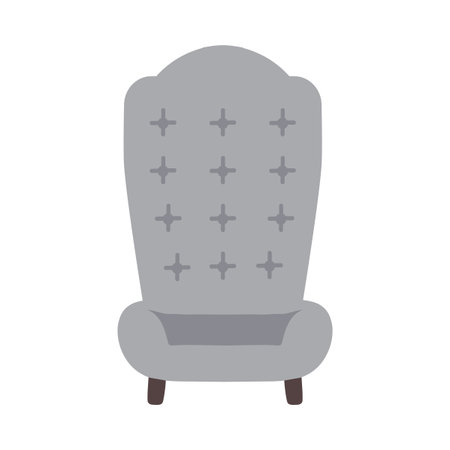 A classic and elegant gray wingback chair is meticulously illustrated, showcasing its distinctive high back, upholstered wings, and sophisticated design.のイラスト素材