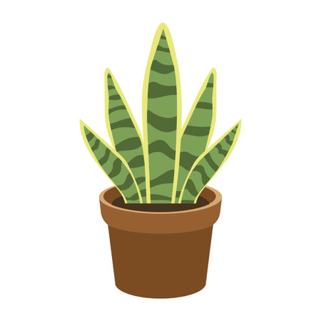 A healthy snake plant (Sansevieria) stands in a stylish pot, enhancing indoor spaces with greenery, air purification, and modern decor.のイラスト素材