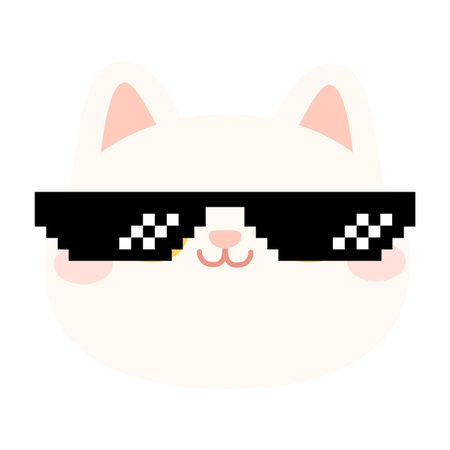 A playful cat wearing pixel-style glasses with a fun and quirky attitude, presenting a lighthearted character suitable for creative, modern, and trendy designs.のイラスト素材