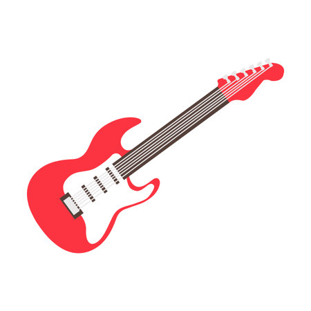 A modern red electric guitar with clean details on a simple background, perfect for music themes, concerts, bands, creative projects, and entertainment design.のイラスト素材