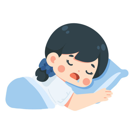 Cute child resting peacefully showing deep rest dream time relaxation bedtime comfort tired emotion calm mood and daily life night routine conceptのイラスト素材