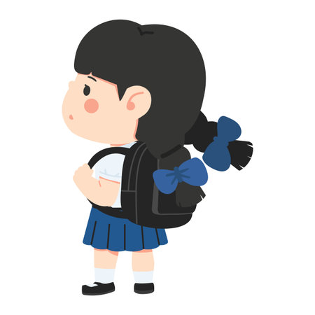 happy child wearing travel sack while heading to class with bright mood and playful energy for creative sceneのイラスト素材