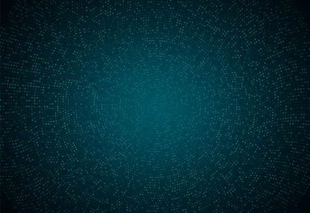 Abstract green blue glowing halftone glittering effect with dot radial pattern and glowing lights on...