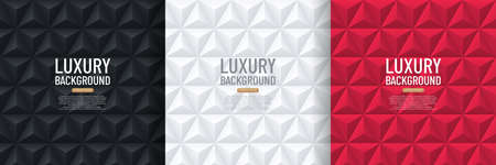 Set of black, white and red pyramid 3D pattern background. Abstract geometric texture design.