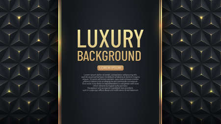 Luxury vertical black stripe with gold border on the dark geometric background. VIP invitation banner. Premium and elegant.のイラスト素材