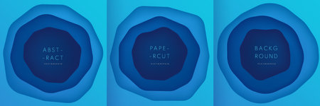 Set of abstract layered wavy shape background, copy space. collection of blue and green color in...