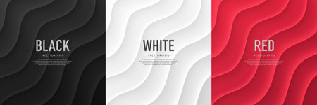 <p>Set of black, white, red 3D wavy lines stripes texture with soft light and shadow. Minimal wave...
