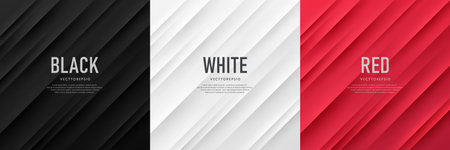 <p>Set of red, black and silver white abstract background with dynamic diagonal stripes light lines and shadow. Simple template banner collection design. Modern futuristic concept. </p>のイラスト素材