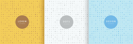 Set of abstract minimal yellow, gray, blue random dotted pattern background. Simple modern texture halftone style. Can use for cover template, poster, banner web, flyer, Print ad.のイラスト素材