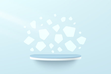 White and Blue cylinder pedestal podium or shelf with geometric pattern background. Vector abstract studio room with 3D platform design. Luxury minimal scene for products display.のイラスト素材