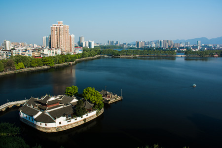 Chinese buildings near a cityの写真素材