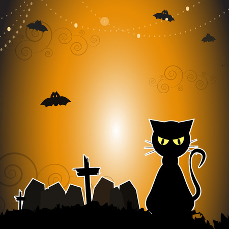 Black cat in the halloween dayのイラスト素材