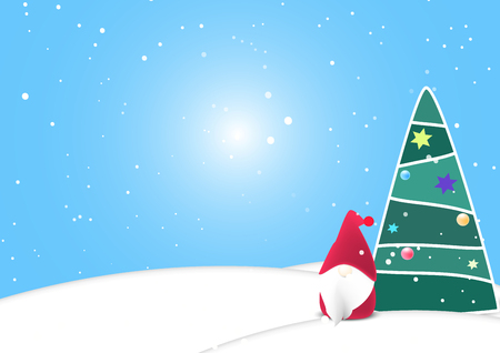 Santa with Christmas tree in the snow falling background celebration vectorのイラスト素材