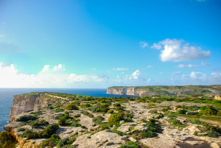 Rocky coast of the island of Gozo, Malta in a beautiful summer dayの写真素材