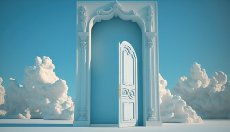 Doorway to heaven with clouds in the sky. 3D renderingの素材