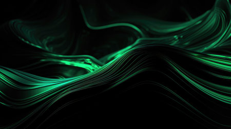 abstract background with smooth lines in green and black colors, computer generated imagesの素材