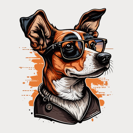 Hipster dog in sunglasses. Hand drawn vector illustration in sketch styleのイラスト素材