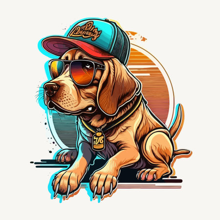 Labrador Retriever in baseball cap and sunglasses. Vector illustration.のイラスト素材