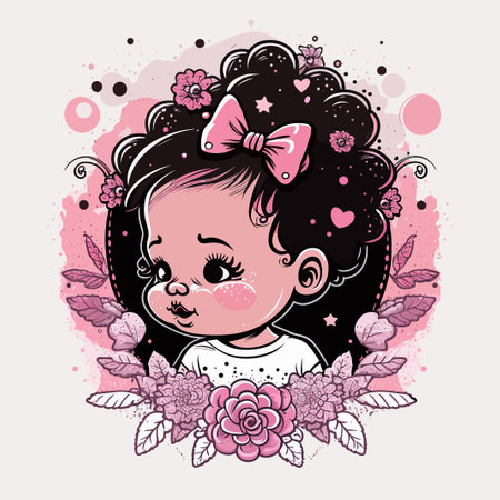 Cute little girl with flowers in her hair. Vector illustration.のイラスト素材
