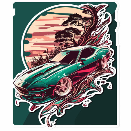 Vintage muscle car with flames. Vector illustration for t-shirt print.のイラスト素材