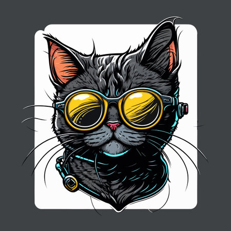 Cute black cat in sunglasses. Vector illustration for t-shirt print.のイラスト素材