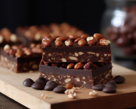 Assorted chocolate, nuts and dried fruit in old fashioned styleの素材