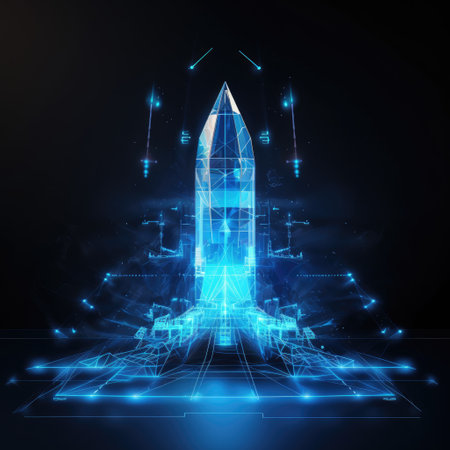 Abstract rocket launch from laptop start upの素材