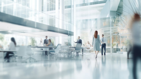 blurred business people in white glass office backgroundの素材