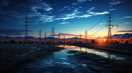 High power electricity poles in urban areaの素材