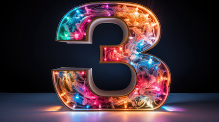 the number 3 made out of colorful neon in frontの素材