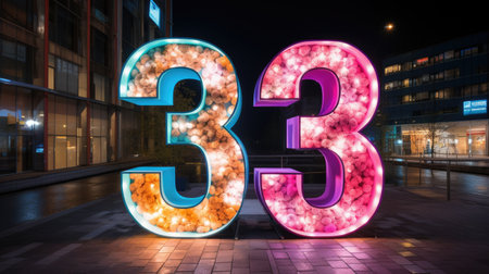 the number 3 made out of colorful neon in frontの素材