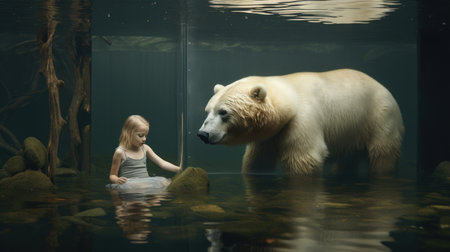 white polar bear with its mouth open and water splashing on itの素材