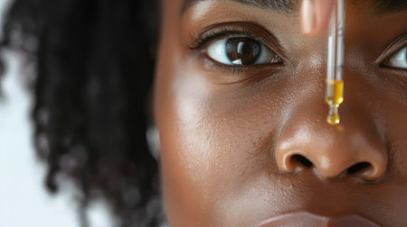 Eye serum application by beautiful woman, serum products, skin care products, beauty secrets.の素材