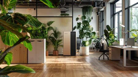a plant thriving in a wooden pot, creating a vertical gardening background, offering an ideal interior design backdrop with a touch of natural elegance.の素材