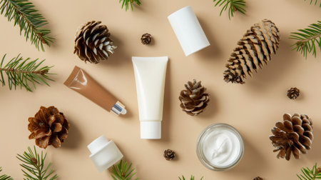 Clean, minimalist backdrop adorned with sleek decorative cosmetic elementsの素材