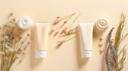 Waterless or water-free beauty, beauty products without water with active ingredients or botanical oils. Cosmetic open jar with thick butter texture cream. Sustainability, organic waterless beautyの素材